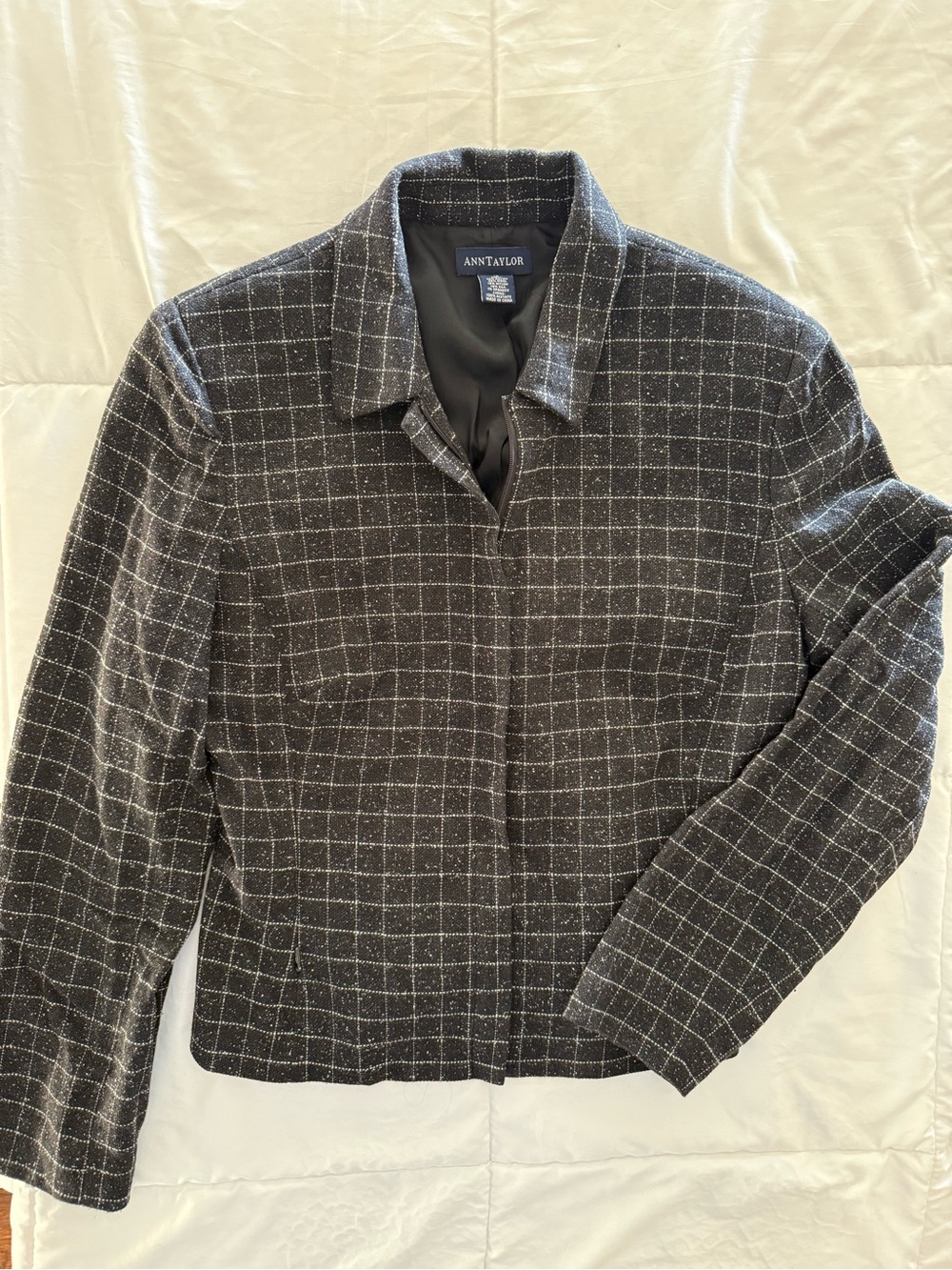 Ann Taylor Black Windowpane Cropped Jacket
